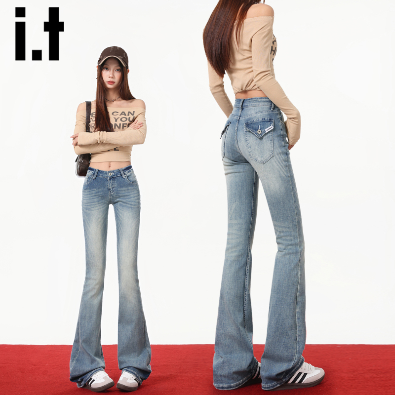 It:Chocoolate Light-Colored Low-Waisted Flared Jeans for Women 2026 New Spring and Summer Slim-Fit Floor-Length Bootcut Pants