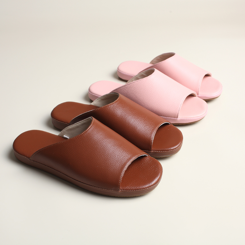 Four-Season High-End Full Leather Slippers for Indoor Home Use, Men and Women, Office, Summer Genuine Leather Slippers, Non-Slip Floor