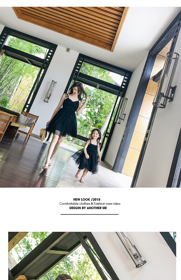 AM nước sốt mẹ nhà 2018 xuân hè mới sling mẹ-con mặc váy lưới cho mẹ và váy ngày lễ quần áo trẻ em