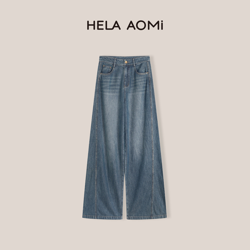 Qiu Yingying's "Original Single Line. Gold Powder Denim" Straight-Leg Wide-Leg Washed Blue Jeans Qiu Yingying's "Original Single Line. Gold Powder Denim" Straight-Leg Wide-Leg Washed Blue Jeans