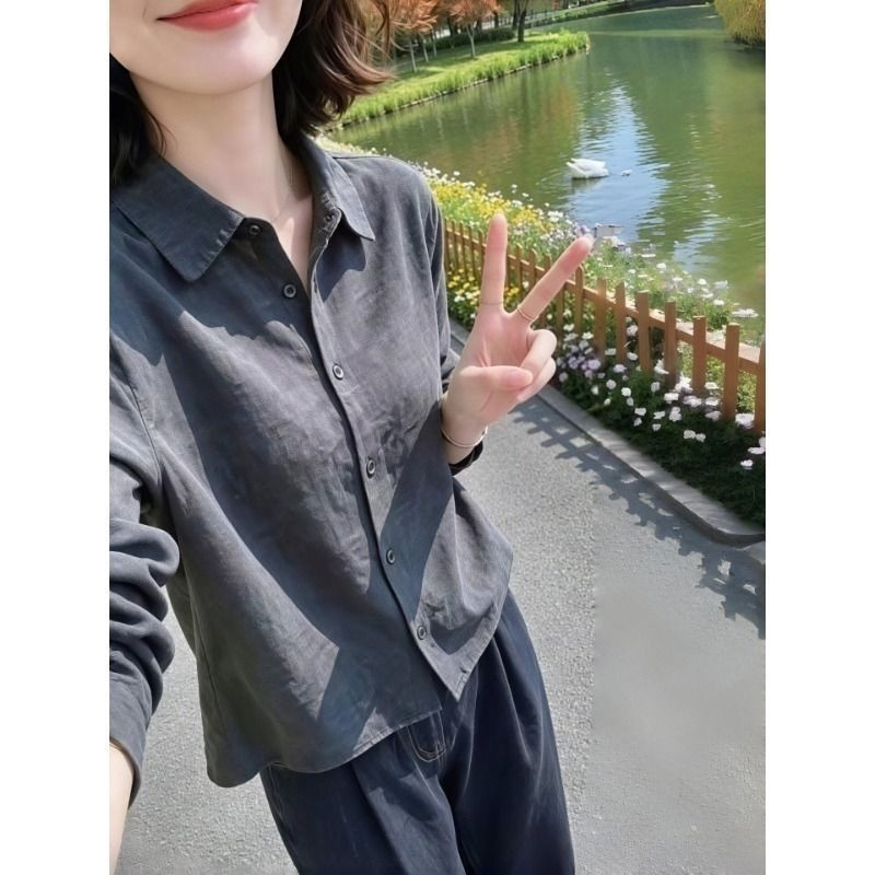 Black Long-Sleeve Women's Shirt 2026 Autumn New French Design Niche Women's Blouse Early Autumn Top for Moms