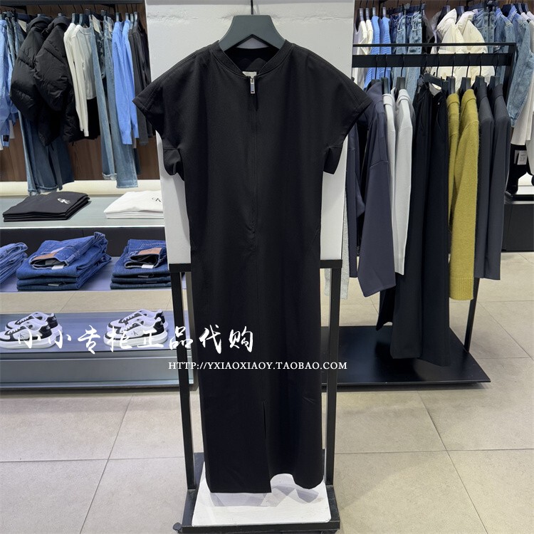 Ck Jeans Genuine Product from the Store, 2025 Early Spring New Women's Sporty Style Slit Elastic Dress 44B015G