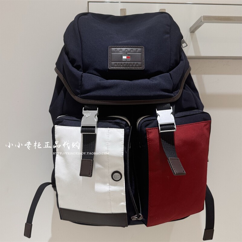 Tommy Genuine Product from the Store, 2026 New Model Men's Color-Blocked Backpack, Large Capacity Casual Commuter Bag Am14143