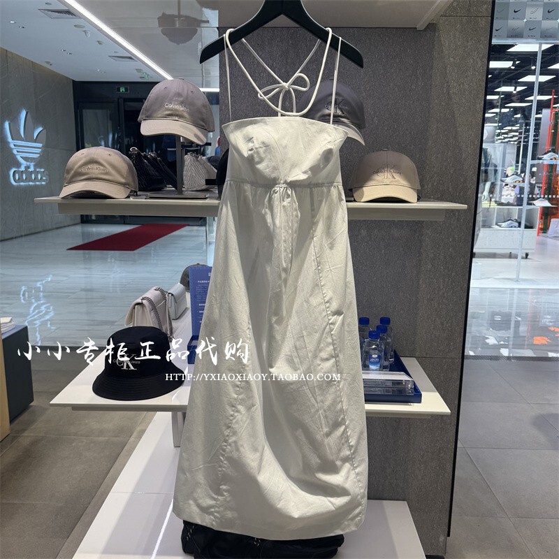Ck Jeans Genuine Product from the Store, 2025 Early Autumn New Women's Halter Neck Strapless Off-Shoulder Dress 47C014G