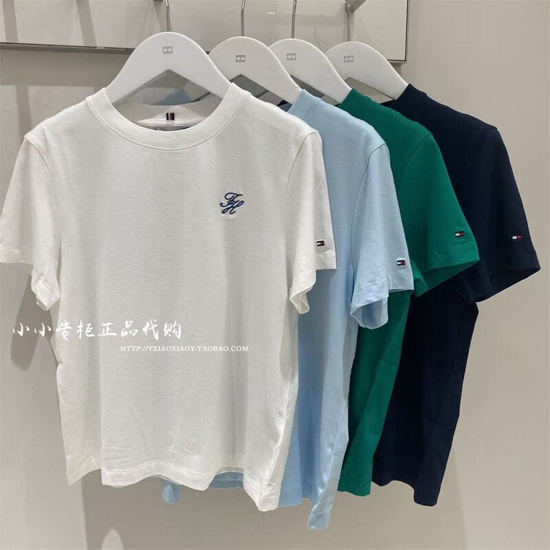 Tommy Genuine Product from the Store 2026 Spring/Summer New Women's Casual Versatile Embroidered Solid Color Short-Sleeve T-Shirt Ww48699 Tommy Genuine Product from the Store 2026 Spring/Summer New Women's Casual Versatile Embroidered Solid Color Short-Sleeve T-Shirt Ww48699
