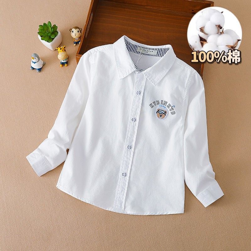 Boys' white shirt foreign style cotton shirt 2022 autumn and winter new baby handsome shirt gentleman long-sleeved plus velvet
