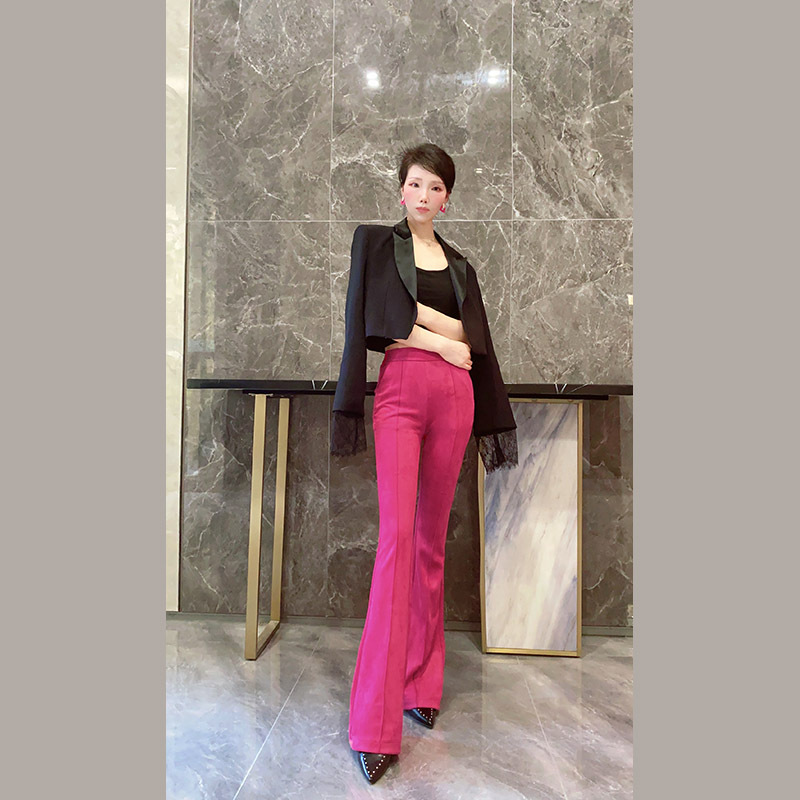 Rose Red Flared Pants for Women, High-Waisted, Casual Suede, Fashionable, Slimming, Stylish Bell-Bottom Pants