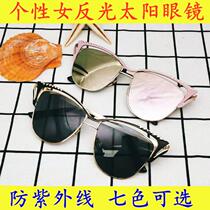 European And European Retro Triangle Cat Ears Sunglasses Fashion Color Film Reflective Sunglasses Woman Cute Personality Sunglasses