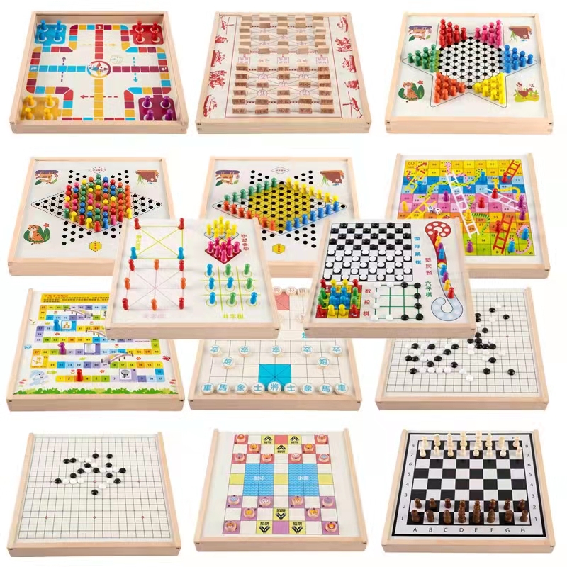 Multiple All-in-one Checkers Flying Chess Five Chess Fighting Beast Chess Game Multifunction Chess Children Students Puzzle Wooden Toys