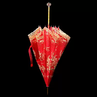 Bride married red umbrella wedding supplies wedding dowry new red Chinese retro long handle straight pole umbrella