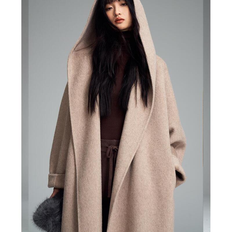 Hangzhou Shengdu E-Commerce Co., Ltd. Winter New Silk Wool Cashmere Hooded Bathrobe Long Lazy Woolen Robe