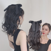 Ponytail wig female strap-style big bow Long curly hair net red short ponytail corn hot big waves