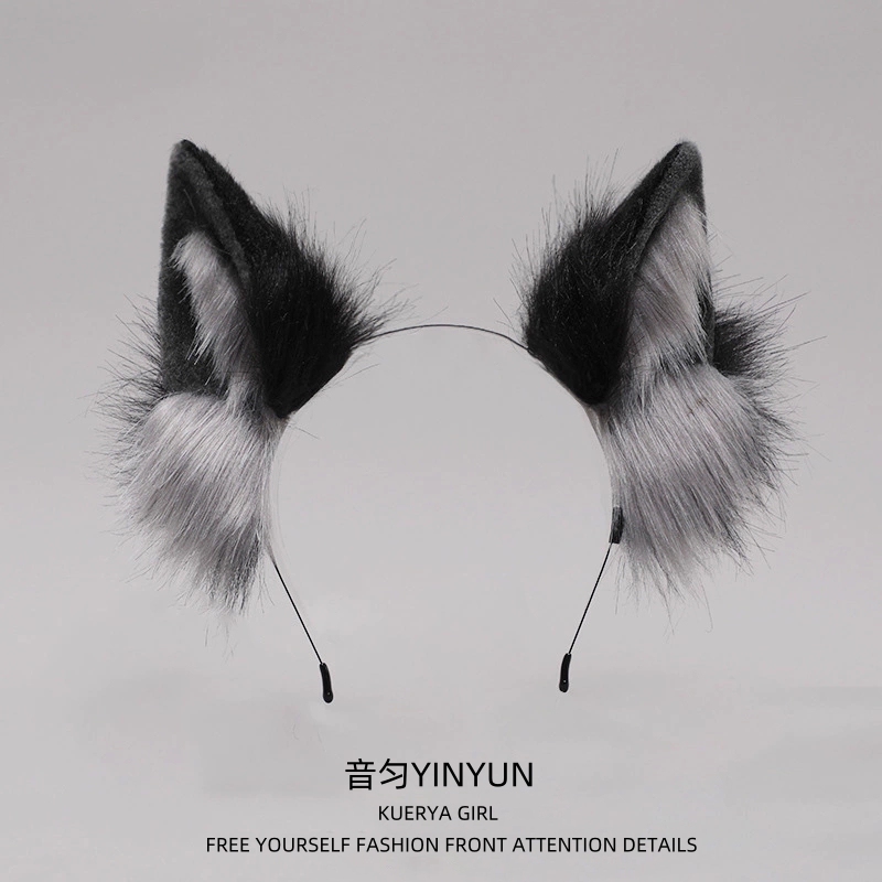 Wolf Ear Headband Female Animal Ears Fox Plush Cat Ears Hairpin Handmade Halloween Headwear Dog Cosplay Male