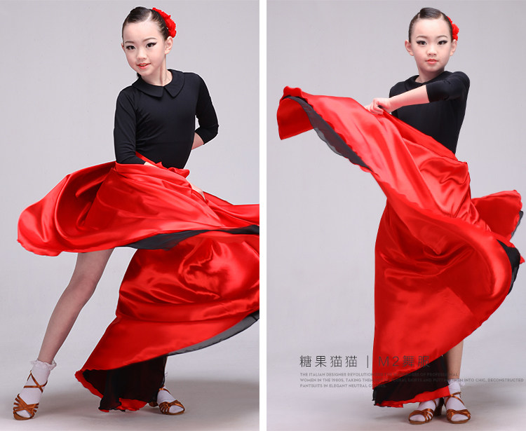 スペインの闘牛ダンス衣装ケープ、赤、子供用ラテンダンススカート、ベリーダンススカート、女性用大人用フルスカート