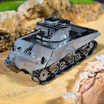 Steel model like 3D glue-free three-dimensional metal assembled stainless steel puzzle model military ship artillery Sherman tank