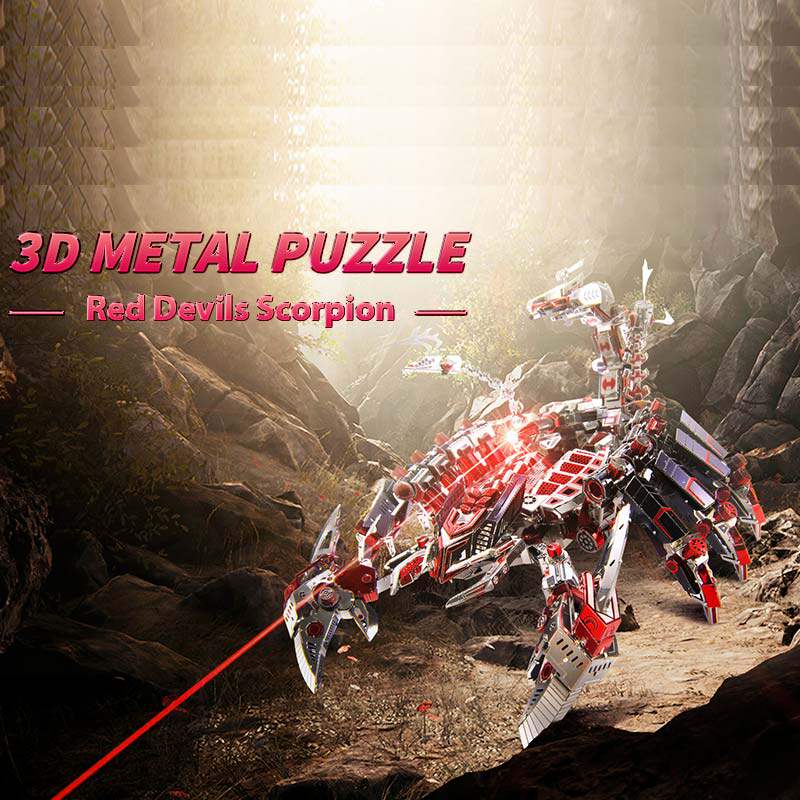 Red Devil Fighting Scorpion 3D Stereo Metal Puzzle DIY Assembly Dragon Sense Model Difficult Animal Mecha Creative Gift