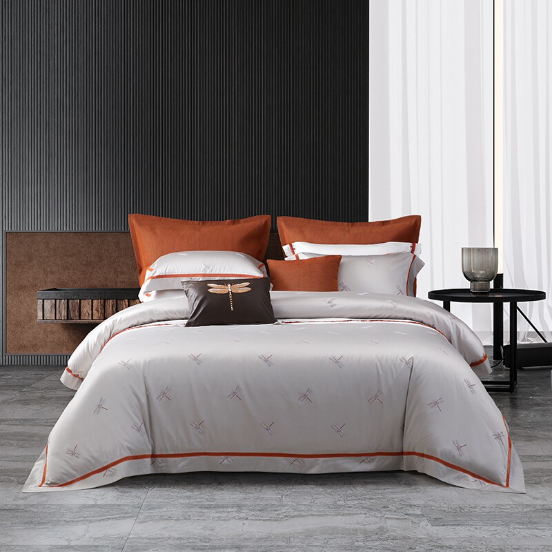 Mengjie home textile Que song gray powder cotton yarn-dyed jacquard four-piece set gray bed quilt cover sheet 14092