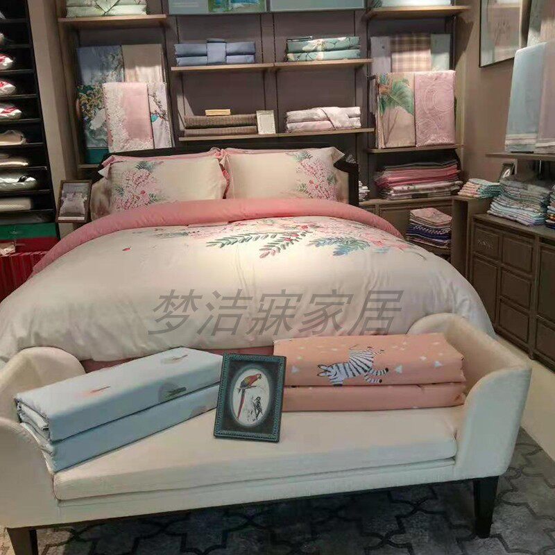 Mengjie Home Textiles 2021 counter new cotton double-sided 60s long-staple cotton printing four-piece set of flowers before the next month 13839