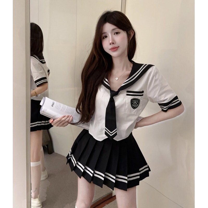 Summer Navy Collar Short-Sleeved Shirt for Women, Preppy Style Top, Jk Tie, School Uniform, Student Uniform, Pure Desire Performance Workwear Summer Navy Collar Short-Sleeved Shirt for Women, Preppy Style Top, Jk Tie, School Uniform, Student Uniform, Pure Desire Performance Workwear