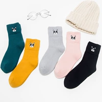 Vớ ấm dày dày mùa đông cộng với vớ cashmere ống cotton cotton vớ khăn nữ vớ hoạt hình thêu tất trắng cao cổ