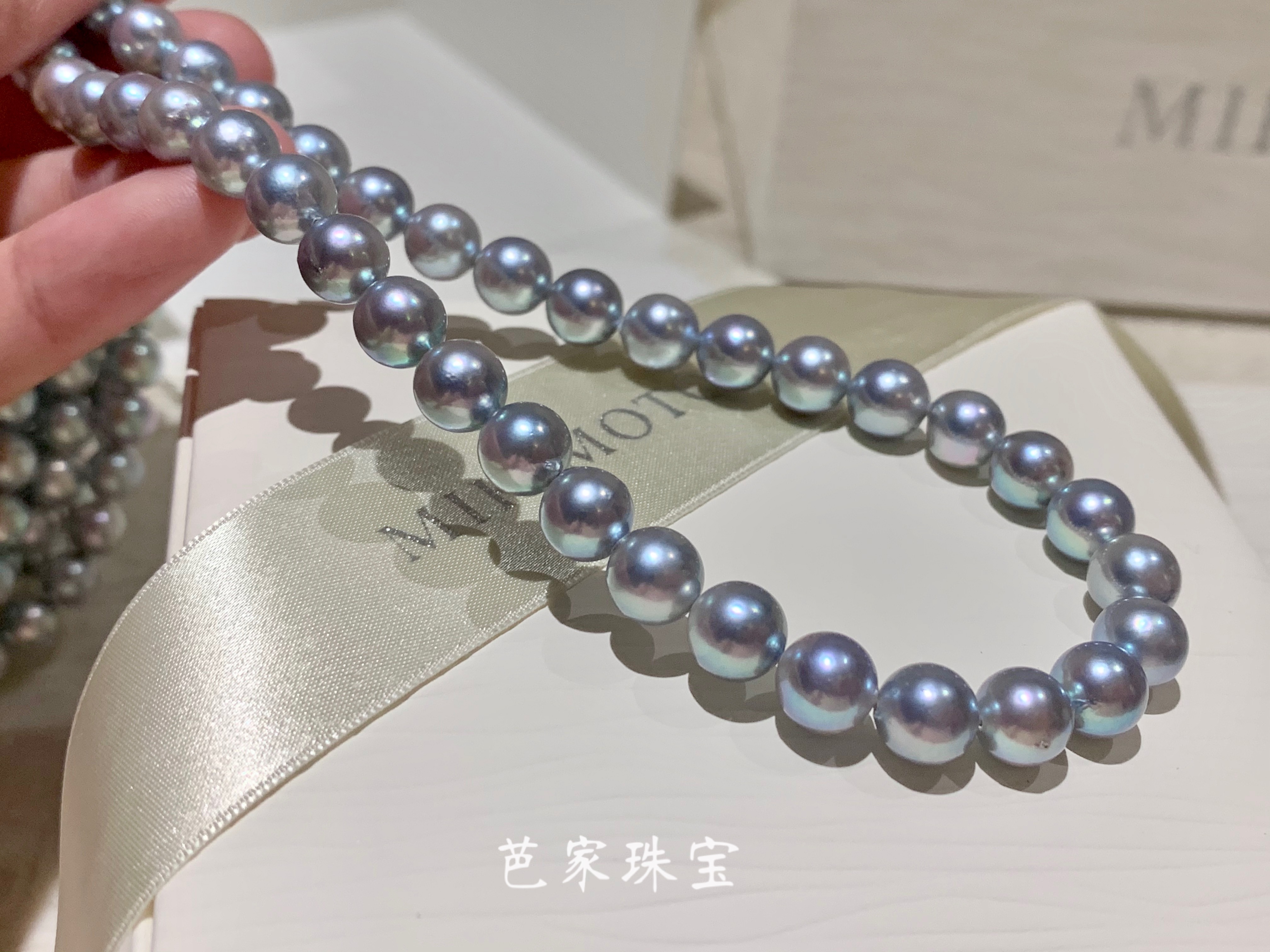 Special ~ Barmy Blue Rose natural silver blue grey Japan akoya real Dolomite sea pearl string bead necklace