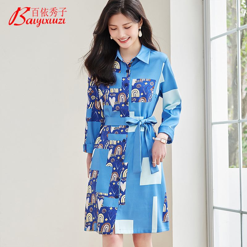 Baixiu Zi 2025 Spring and Autumn New Vintage Print Elegant Lady Shirt-Style Nine-Quarter Sleeve Dress B3699 Baixiu Zi 2025 Spring and Autumn New Vintage Print Elegant Lady Shirt-Style Nine-Quarter Sleeve Dress B3699