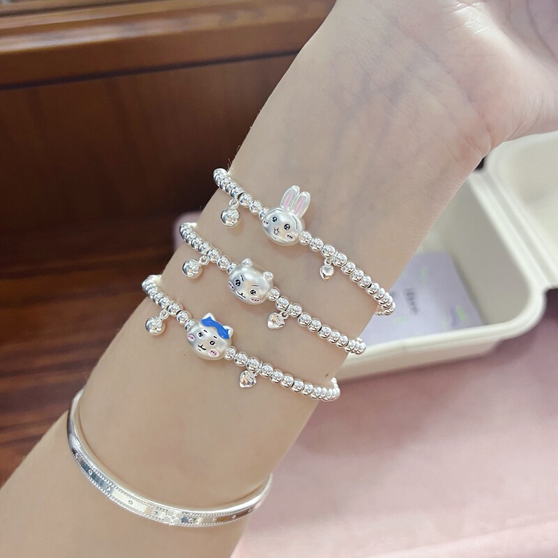 S999 Pure Silver Chiikawa Small Usagi Silver Bead Bracelet Children's Bracelet Female Best Friend Gift S999 Pure Silver Chiikawa Small Usagi Silver Bead Bracelet Children's Bracelet Female Best Friend Gift