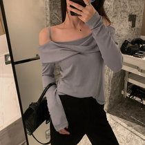 Jing Ye T-shirt female thin solid color long sleeve slim body slim care machine high waist fake two strapless shirt