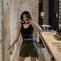 Crystal lord shorts female summer loose high waist display slim fit outside wearing 2021 new net red design sensant green workwear pants