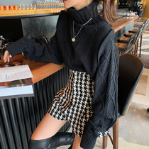 Jing Ye 2021 new autumn and winter pullover short wind lazy loose wear thick twist turtleneck sweater women