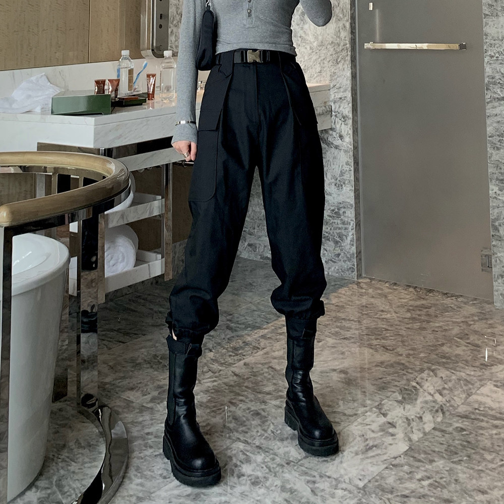 Jingye overalls women show thin high waist loose straight tube 2021 new spring and autumn harem beam nine points pants