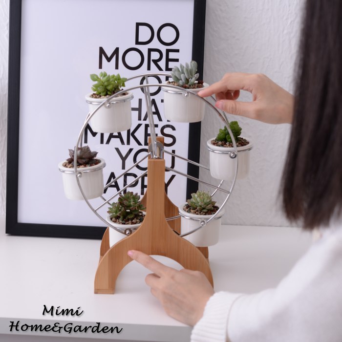 MiMiHome Multi-meat Plant Combined Creative Motian Wheel Flowerpot Bracket Indoor Mini small white ceramic