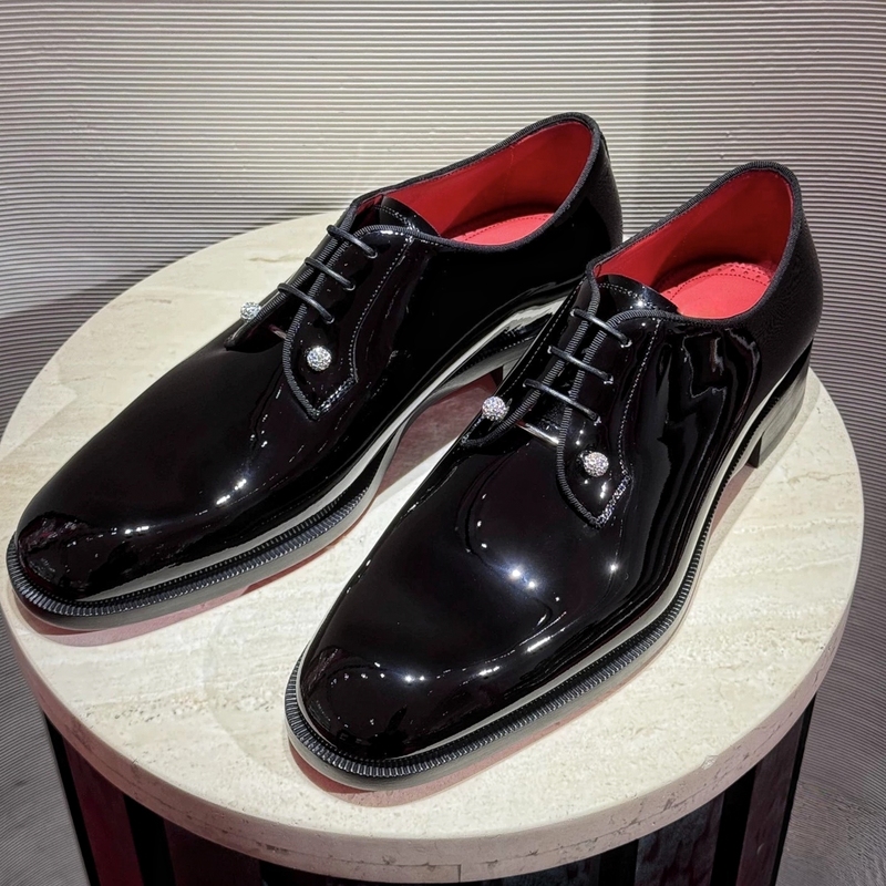 Li Xian's Same Style High-End Cl Red-Soled Leather Shoes for Men, Wedding Shoes, Groomsmen Leather Shoes, Patent Leather Red Inner Genuine Leather Formal Derby Shoes