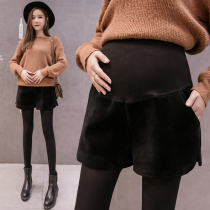(Qiao Meixi)Autumn and winter 2021 fashion foreign style gold velvet high-end simple maternity wide-leg shorts Maternity boots and pants
