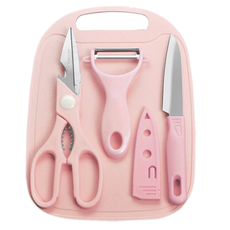 Stainless Steel Fruit Knife Scissors Cutting Board Peeler 4 Pieces Suit Home Kitchen Cut Fruit Knife Melon Planing Knife