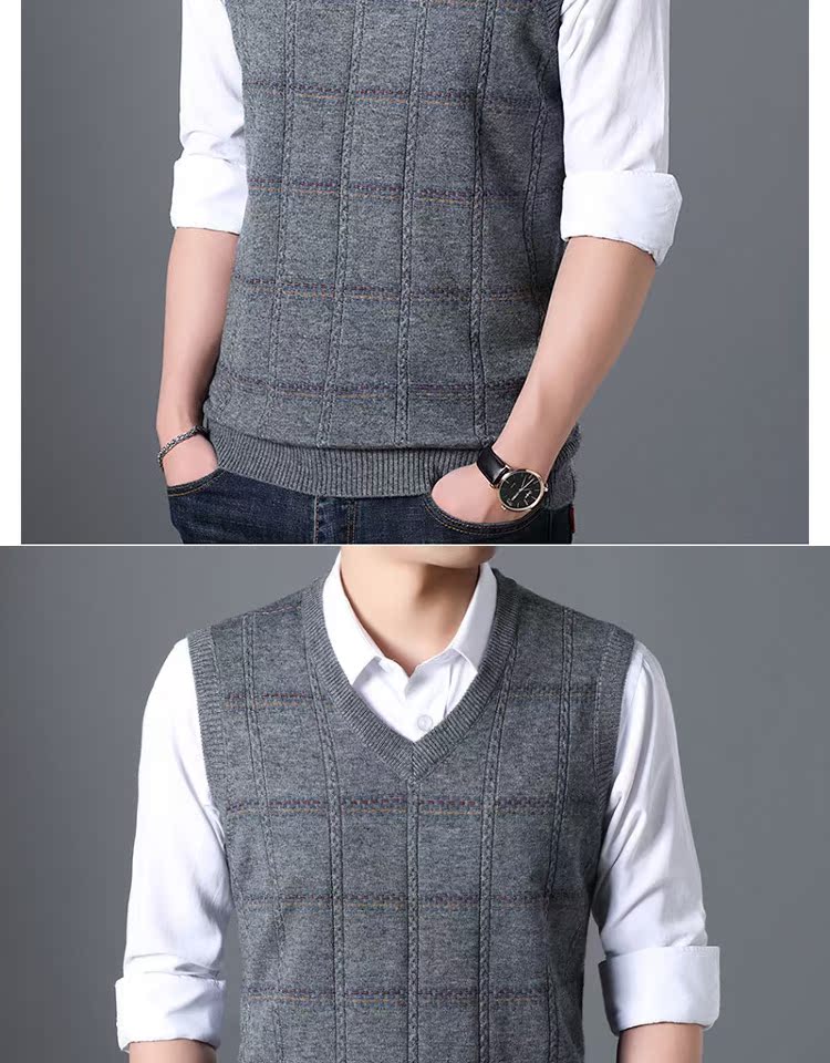 Mùa thu đông cổ áo len cổ chữ V nam không tay áo len cổ áo vai công sở giản dị áo len ấm áp vest nam cao cấp