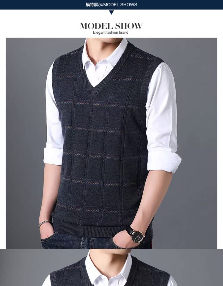 Mùa thu đông cổ áo len cổ chữ V nam không tay áo len cổ áo vai công sở giản dị áo len ấm áp vest nam cao cấp
