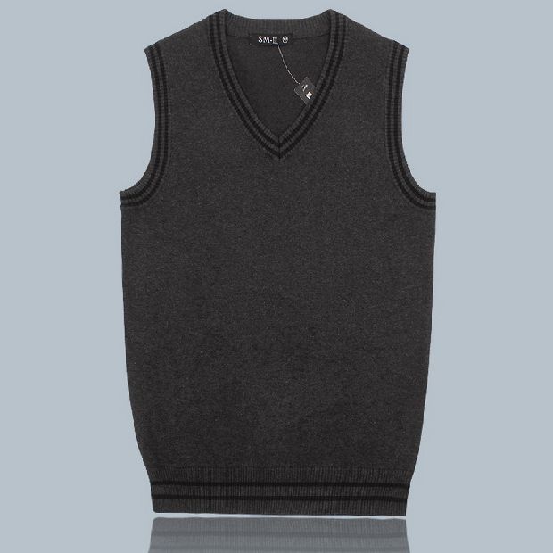Thời trang nam vest len ​​mỏng nam phiên bản Hàn Quốc của áo len cổ chữ V không tay áo dệt kim sợi vest vest đen nam