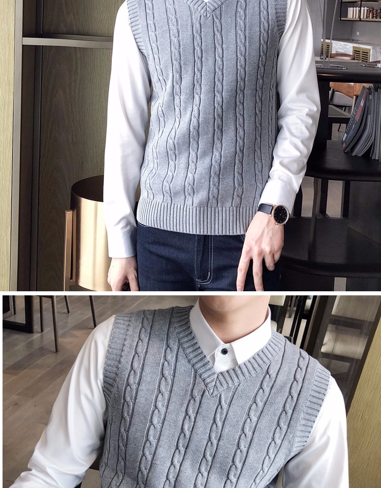 Mùa thu đông nam vest len ​​cổ chữ V phiên bản Hàn Quốc của áo len không tay vest vest cotton cotton đan vest áo lông cừu
