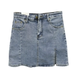Черная летняя джинсовая юбка, тонкое защитное белье, мини-юбка, высокая талия, с акцентом на бедрах