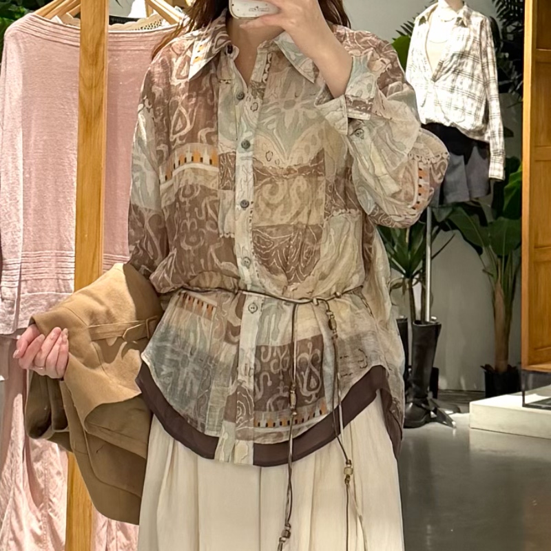 Mslan Genuine Domestic 26 Summer Printed Tie-Up Shirt with a Retro and Stylish Look Mibc056