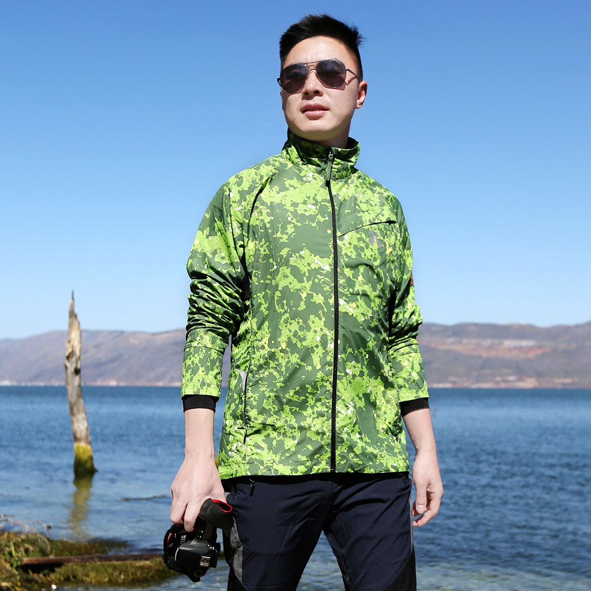 Xueqiu Island outdoor new camouflage printing hooded quick-drying clothes stand-up collar long-sleeved T-shirt breathable elastic quick-drying clothes men