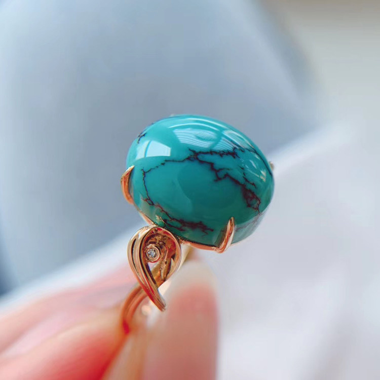 Minimalist net flower original mine natural green pine stone ring Porcelain Glazed Diamond Woman's Shiny Glossy Finish with 18K gold