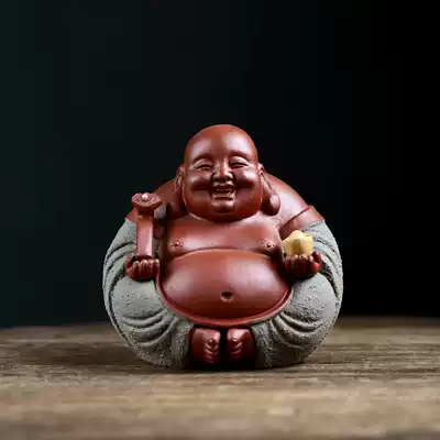 Yixing boutique original mine purple sand original full hand-made tea pet Maitreya Buddha model Buddhist ornaments tea set Tea play