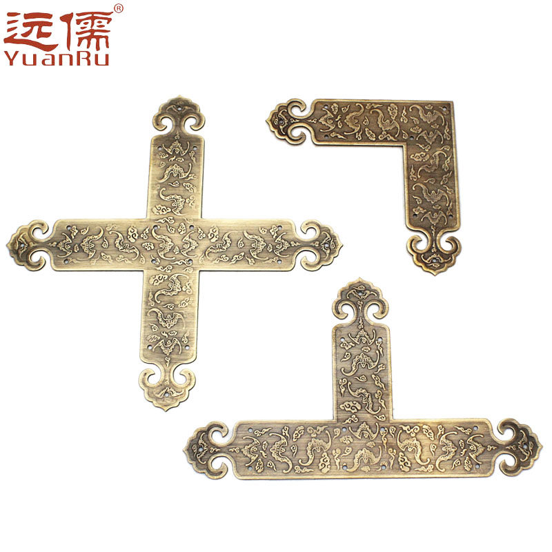 Chinese imitation antique drawers cabinet 5 gold pieces retro bat flower full hall style decoration copper corner floral brass bag corner sheet