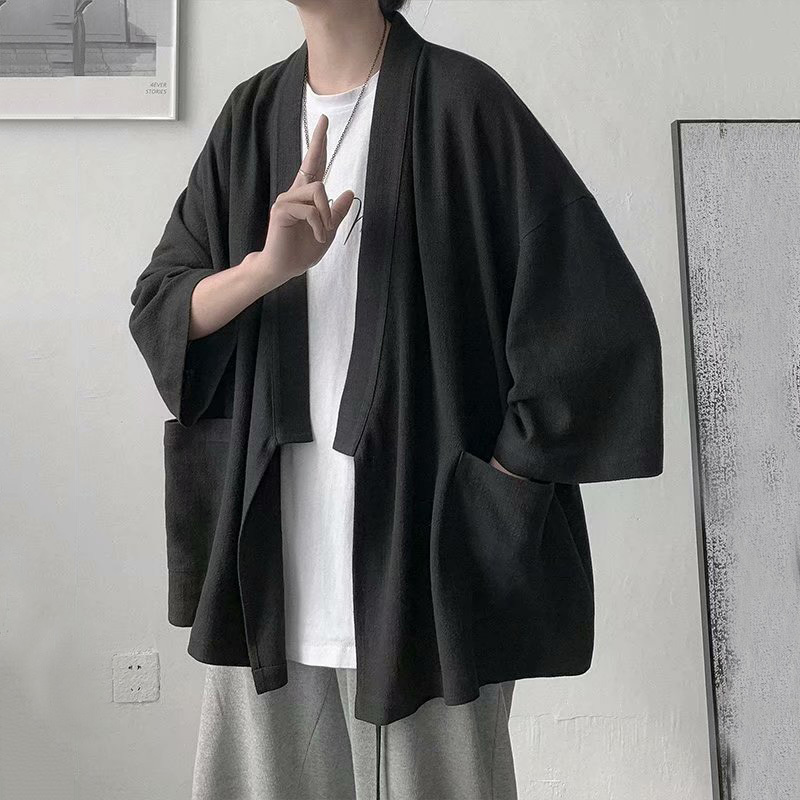 Chinese Style Cotton and Linen Three-Quarter Sleeve Shirt for Men, Trendy Loose Casual Cardigan Top, Vintage Robe Shirt Jacket Chinese Style Cotton and Linen Three-Quarter Sleeve Shirt for Men, Trendy Loose Casual Cardigan Top, Vintage Robe Shirt Jacket