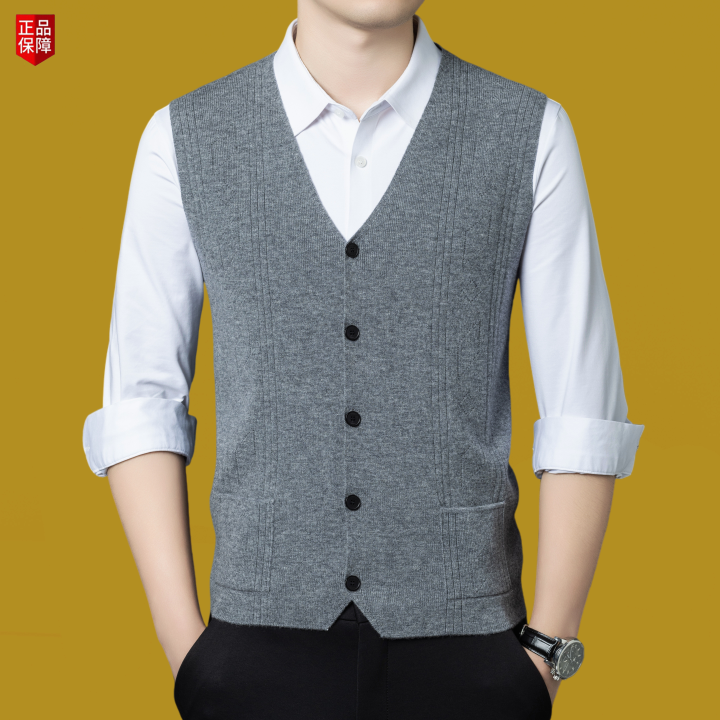 High-End Ordos Pure Cashmere V-Neck Knitted Vest for Men, Middle-Aged and Elderly Dad Style Sleeveless Cardigan Vest Trendy