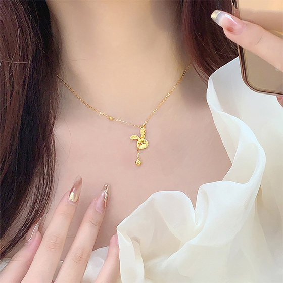 Chow Tai Sang gold necklace women's gold 5G sparkling gold honeycomb set chain love flash rabbit birthday gift for girlfriend