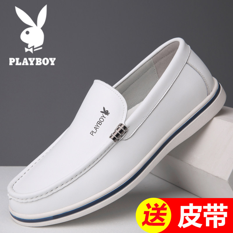 Floral Playboy men's shoes autumn winter genuine leather sloth shoes Young leather shoes Men's casual driving shoes White Bean Bean Shoes