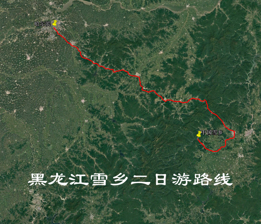 Heilongjiang Snow Township Shuangfeng Forest Farm two-day self-drive travel navigation map Google Aowei track route